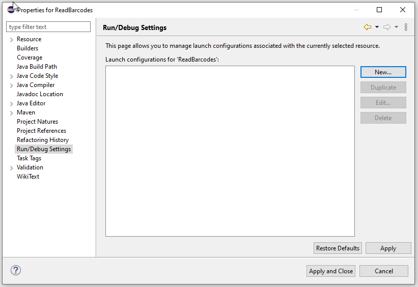 Eclipse Run Settings