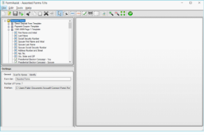 FormAssist with a form set selected in the Tree View and its properties displayed in the Properties View