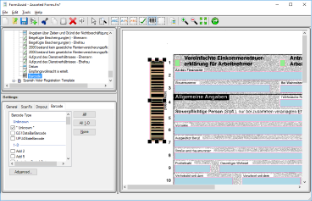 FormAssist window with Barcode tab open and a Barcode field highlighted