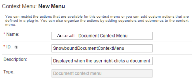Context menu creation step