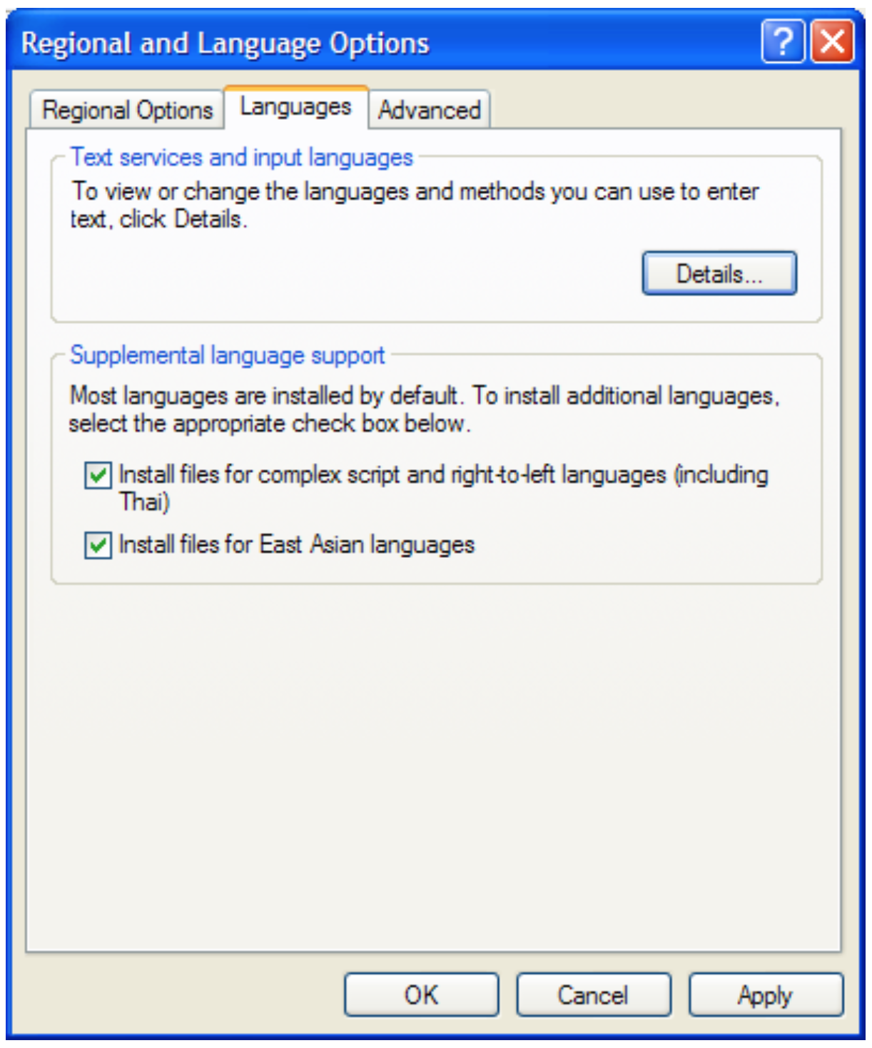 Regional and Language dialog box