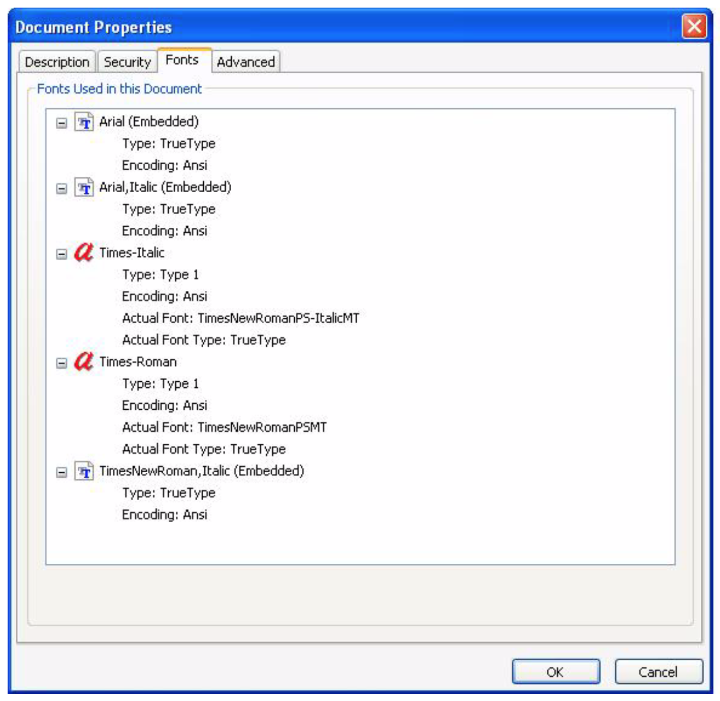 Document Properties dialog