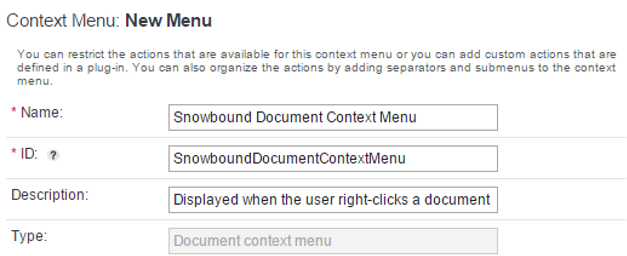 Context menu creation step