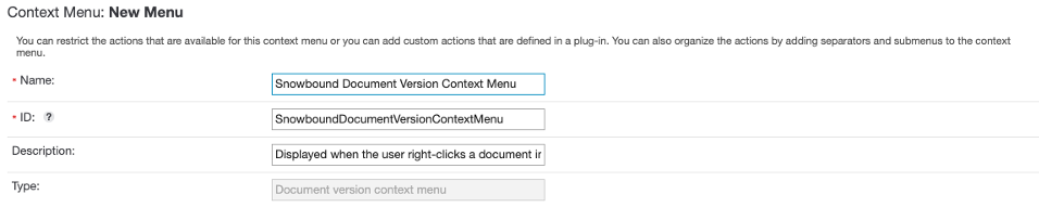 Context menu creation step